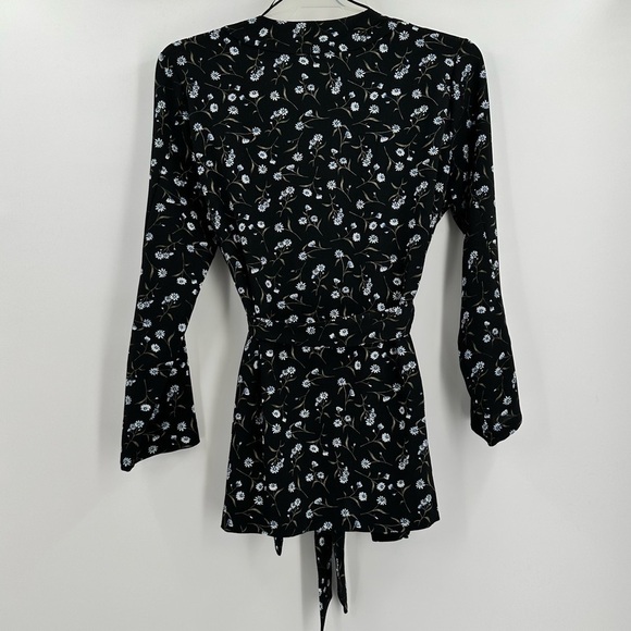 DIVIDED H&M Women’s Black Crepe Fabric w/Blue Floral Print Jacket Size Large - Picture 2 of 16